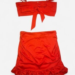 Red Two-Piece Skirt Set